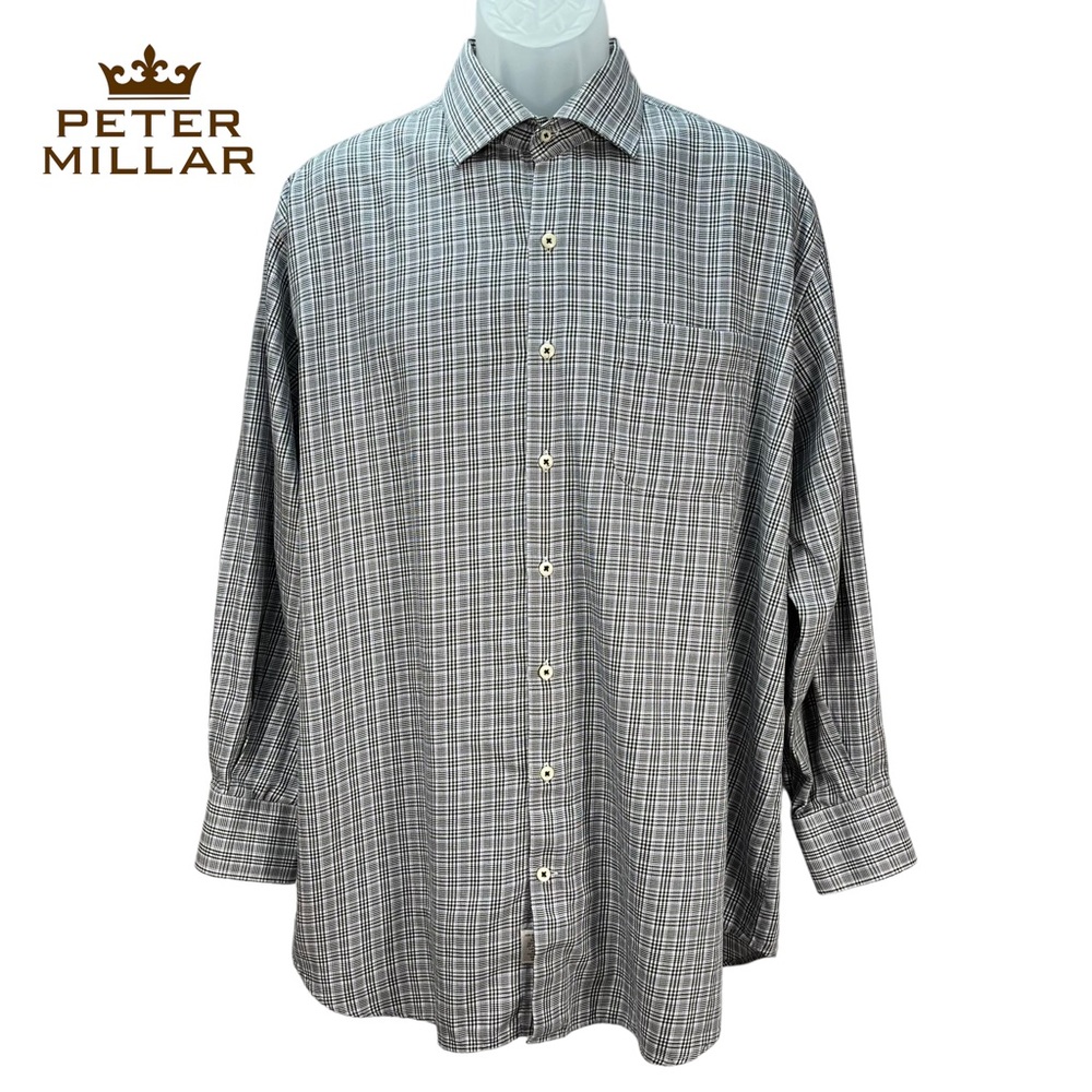 Peter Millar Men’s XL 100% Cotton Glen Plaid Check Long Sleeve Button Up Shirt